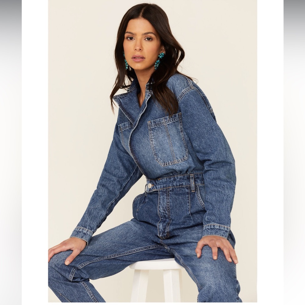 Free People Maris Denim Coveralls Jumpsuit